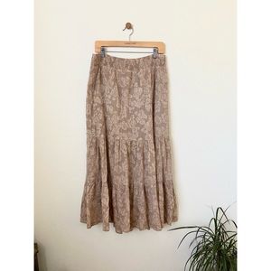 Sonoma Tan Floral Tiered Maxi Skirt